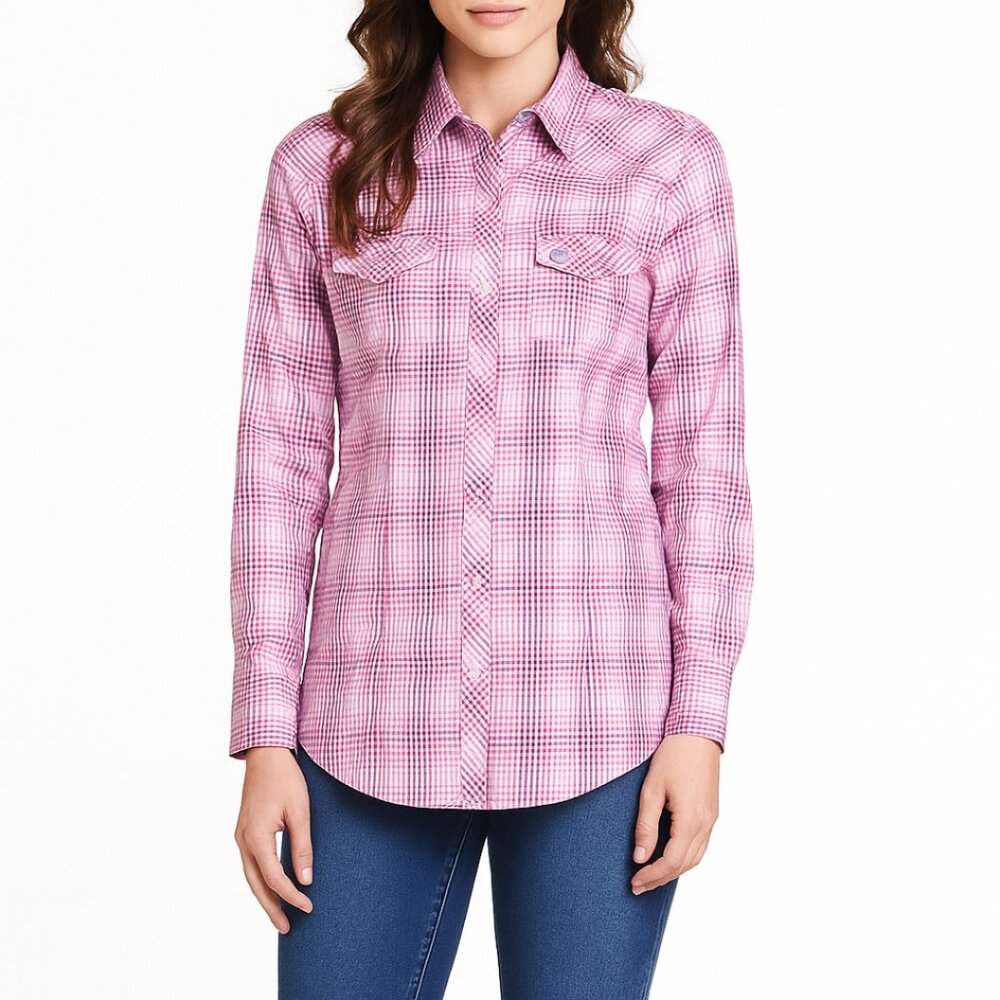 Tin Haul Pink Plaid Button Down Long Sleeve Shirt Western Cowgirl Rodeo